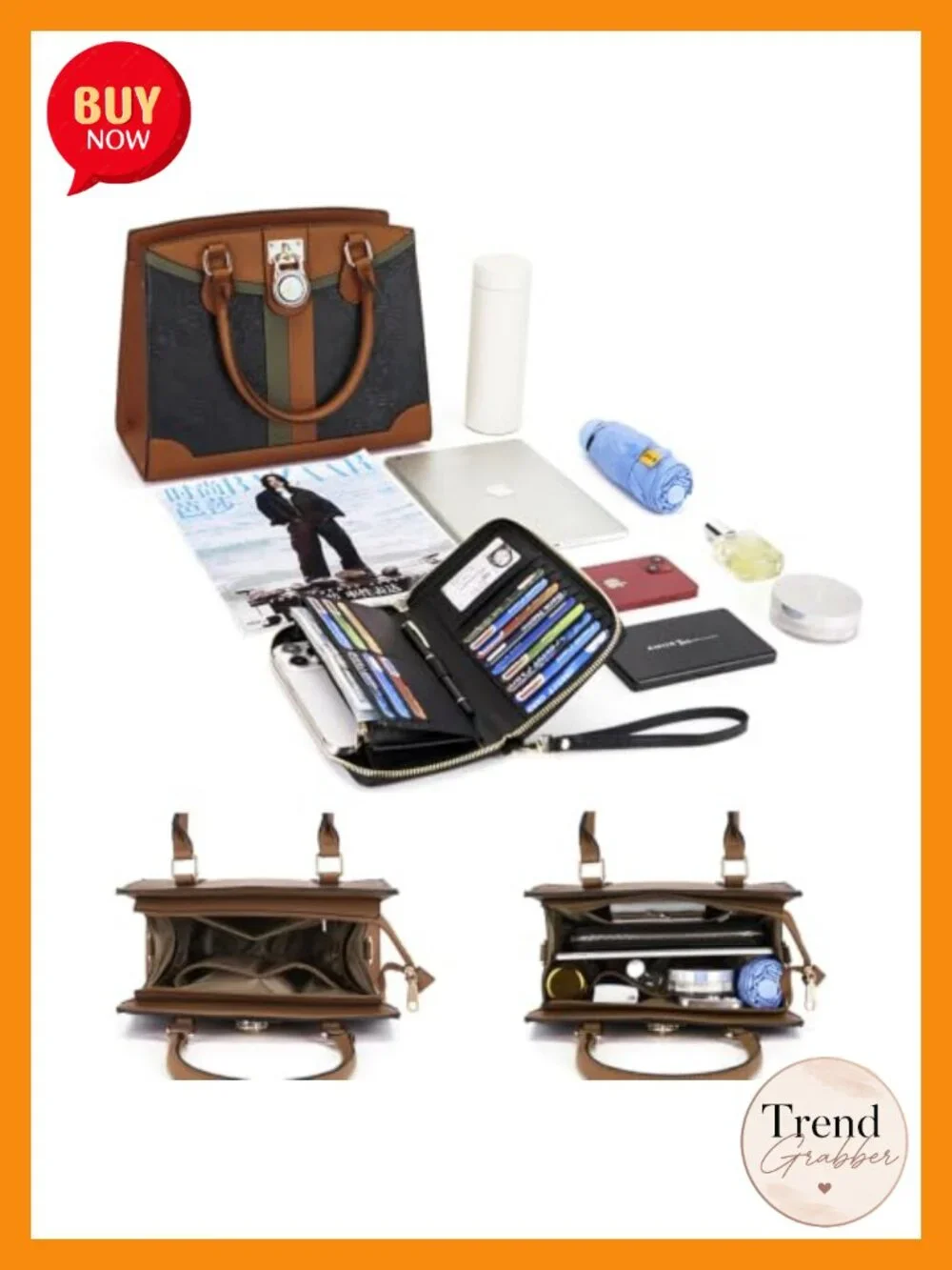 Vegan Leather Tote Handbag Set with RFID Wallet, Satchel, Structured, Multi-way